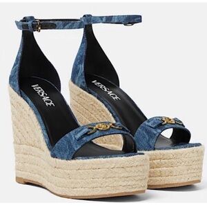 Versace Denim Blue Wedge Sandals